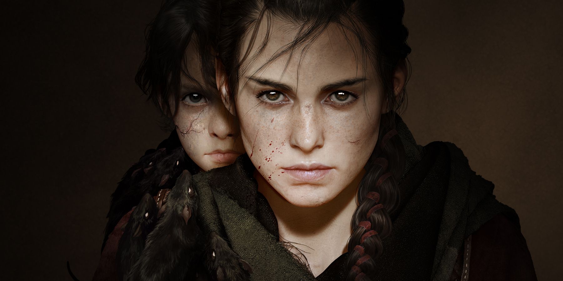 Amicia and Hugo look on sternly from A Plague Tale Requiem 