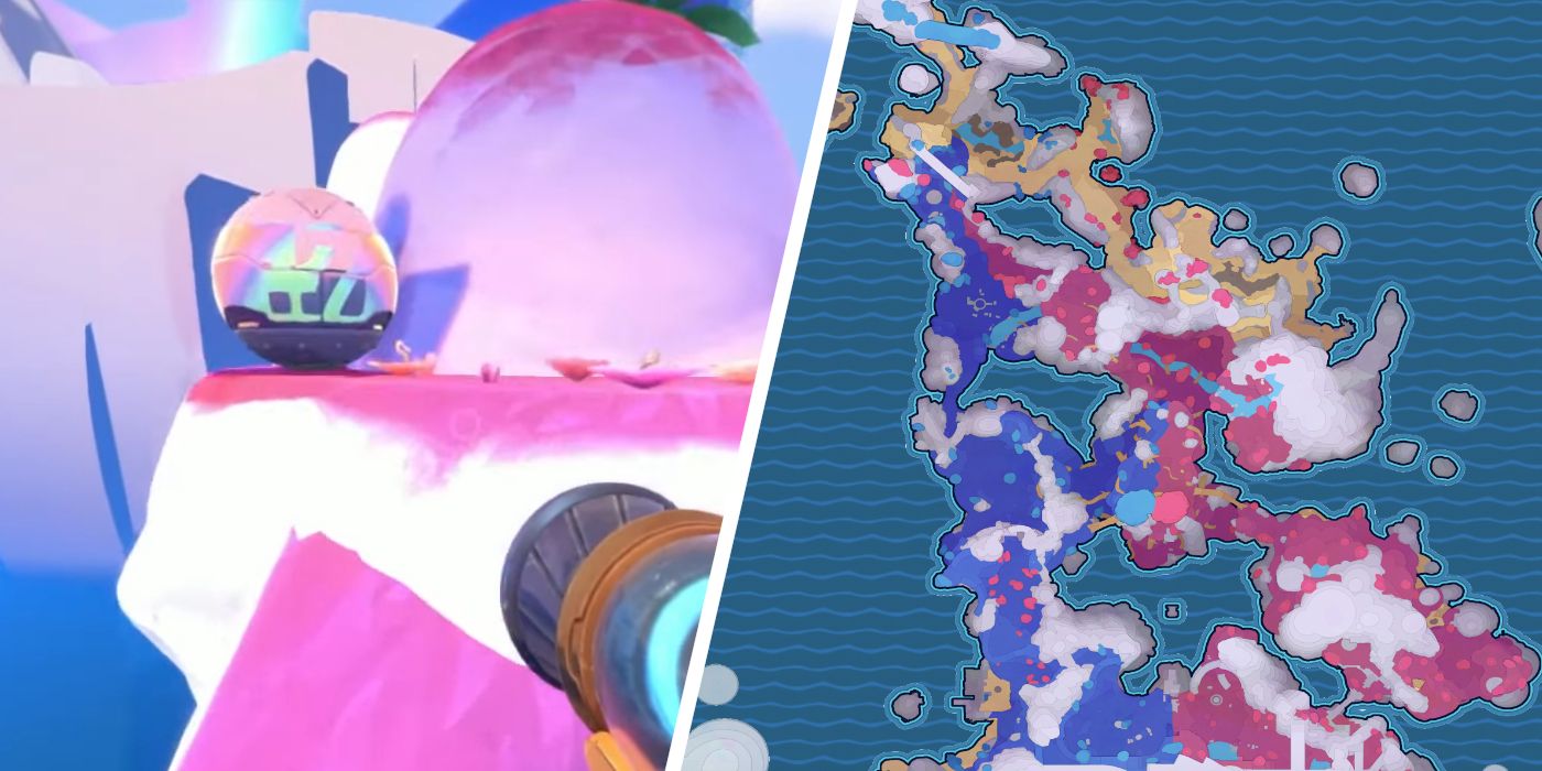 A Treasure Pod Sitting Atop A Mountain In The Starlight Strand Map Of Slime Rancher 2