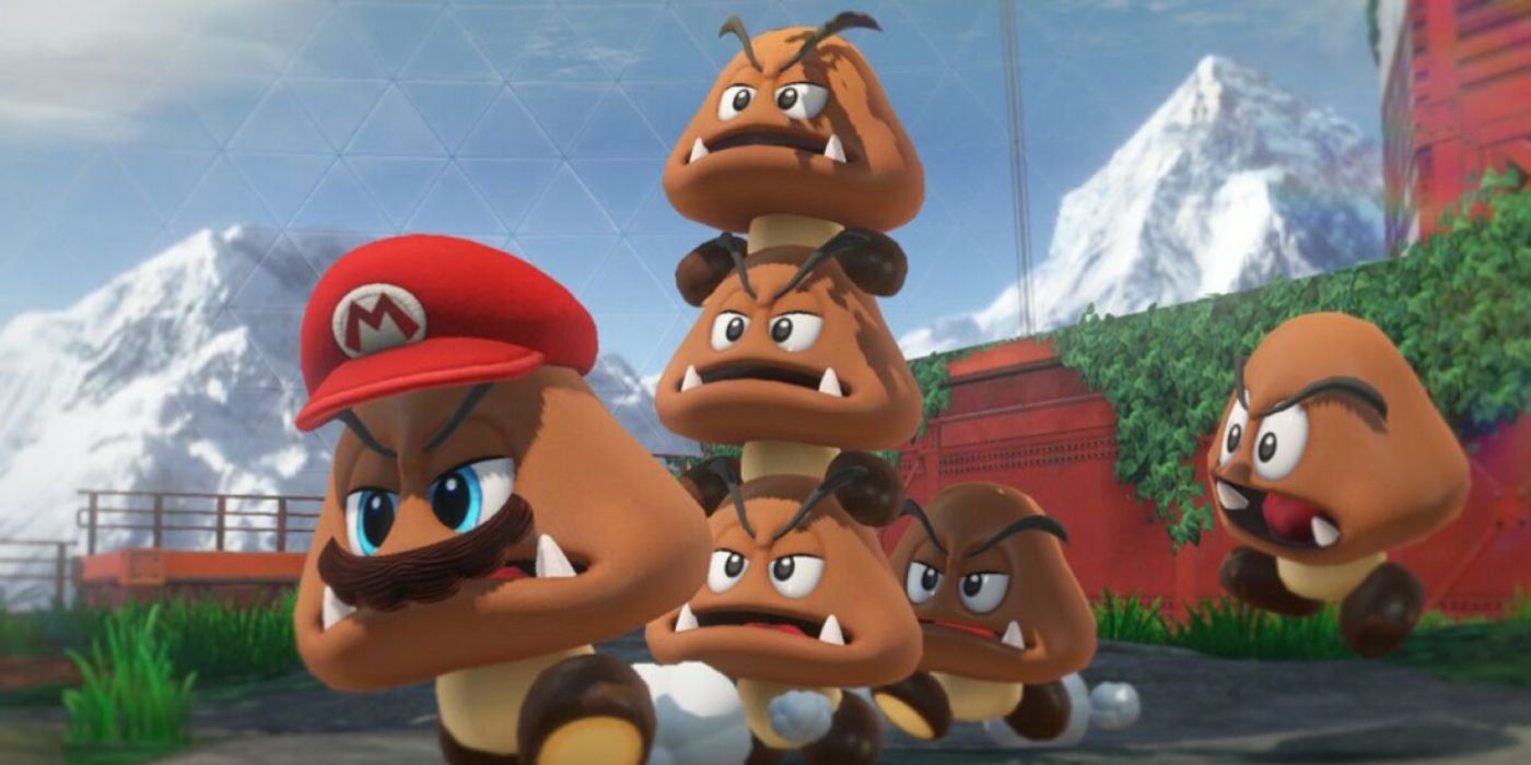 A group of Goombas in Mario Odyssey