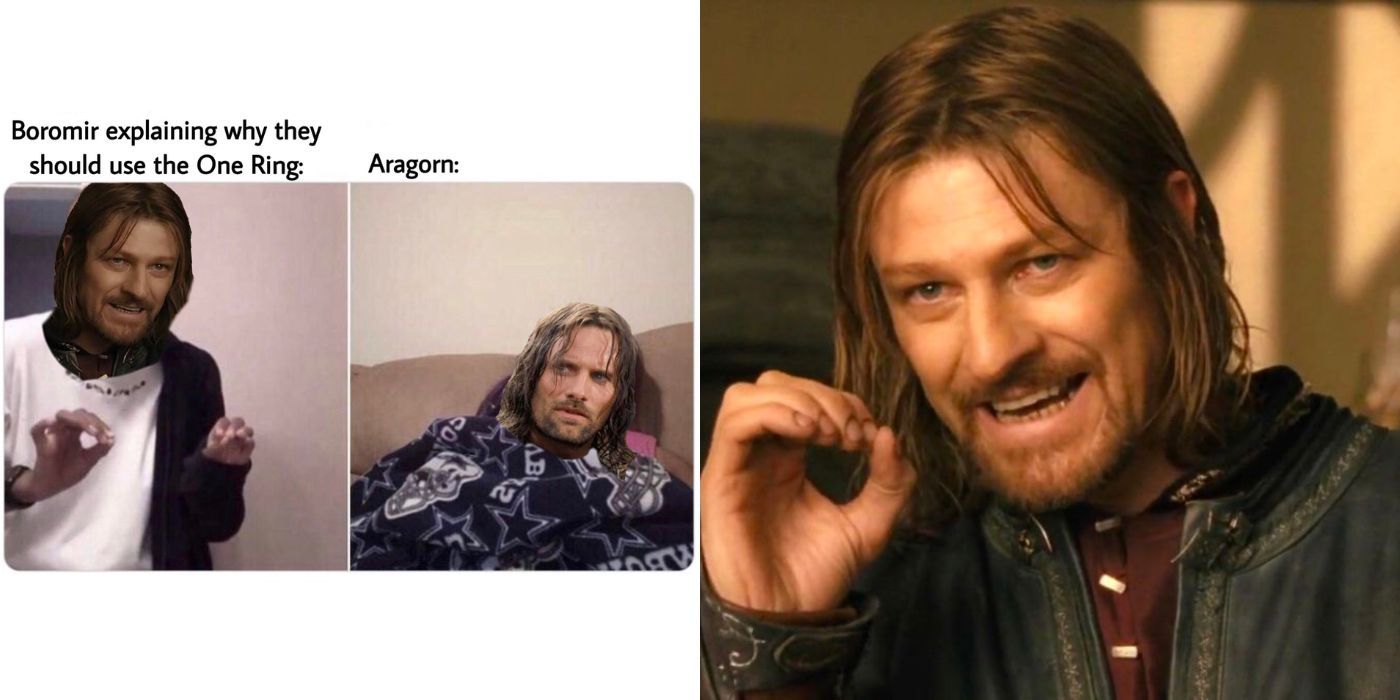 A split image showing a meme and Boromir from Lord of the Rings