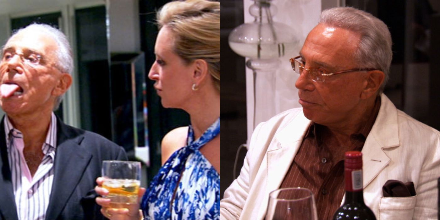 A split image of Aviva&rsquo;s dad being inappropriate around Sonja on RHONY
