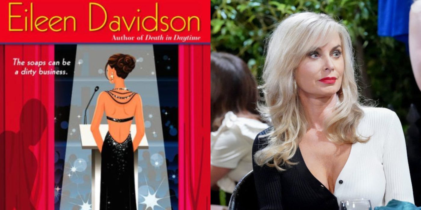 A split image of Eileen Davidson and her book from RHOBH