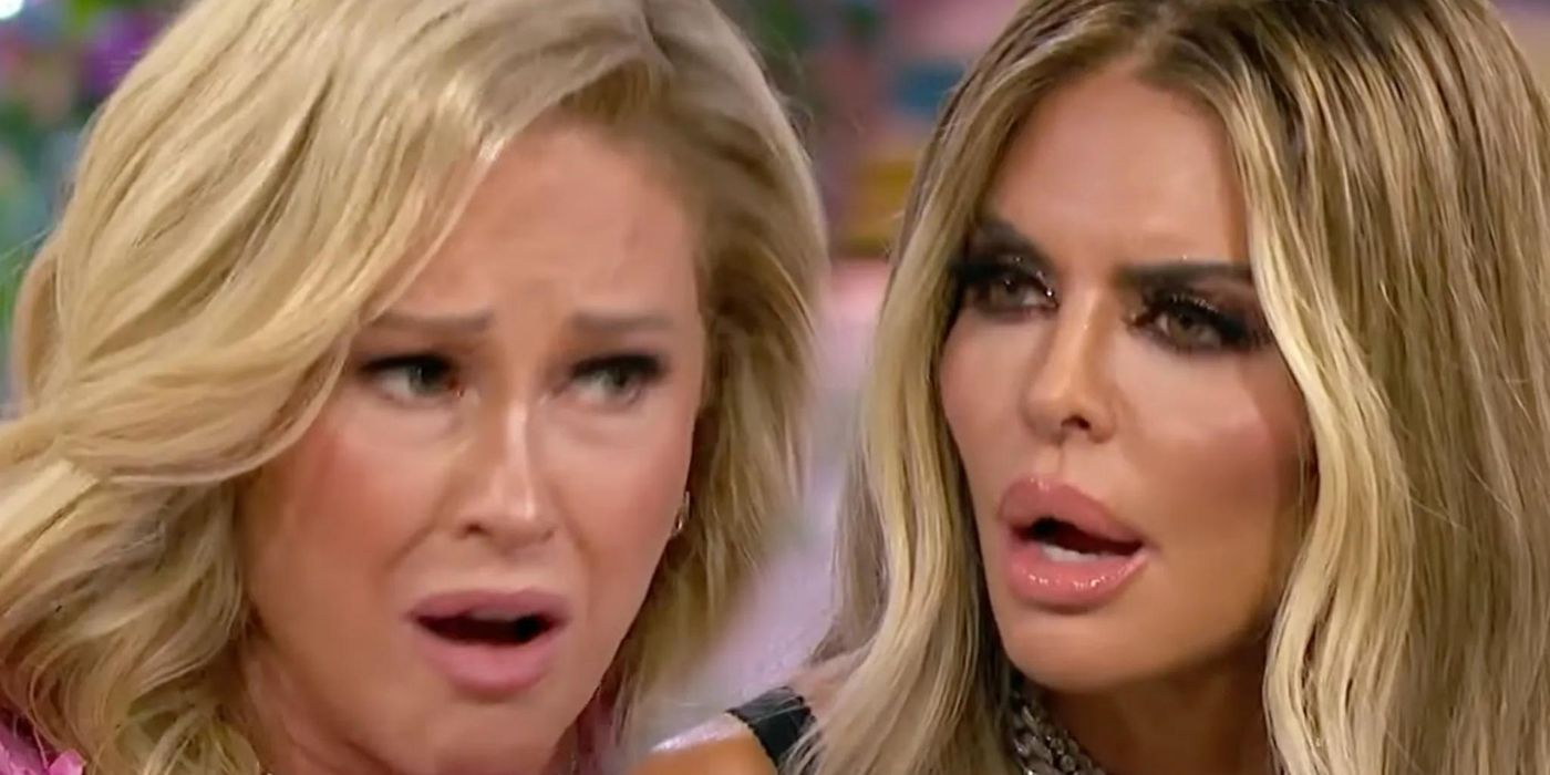A split image of Kathy and Lisa arguing at the reunion on RHOBH