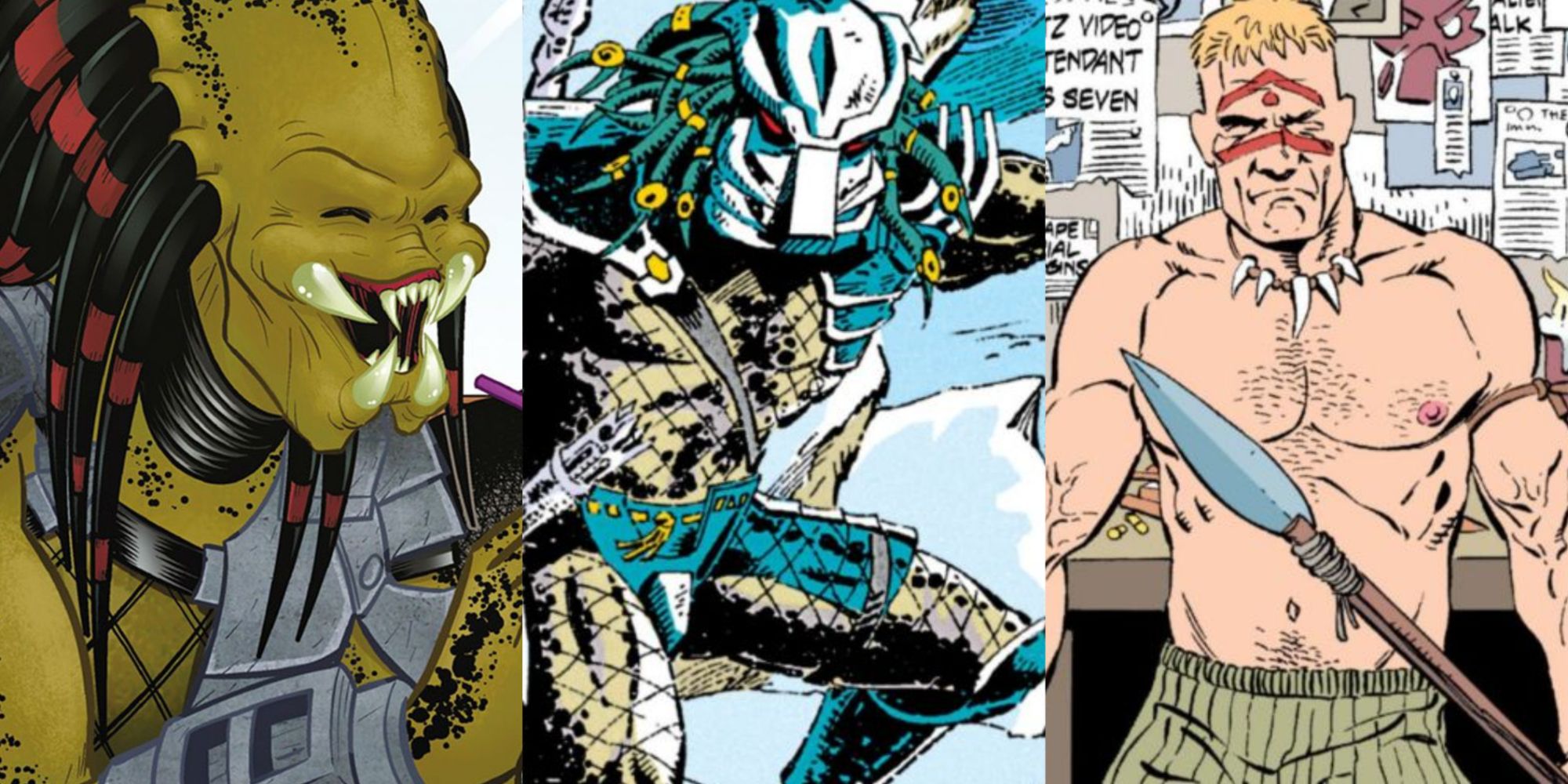 A split image of Predator comic art
