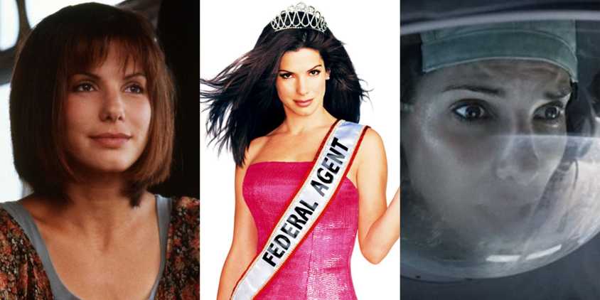 A split image of Sandra Bullock movies