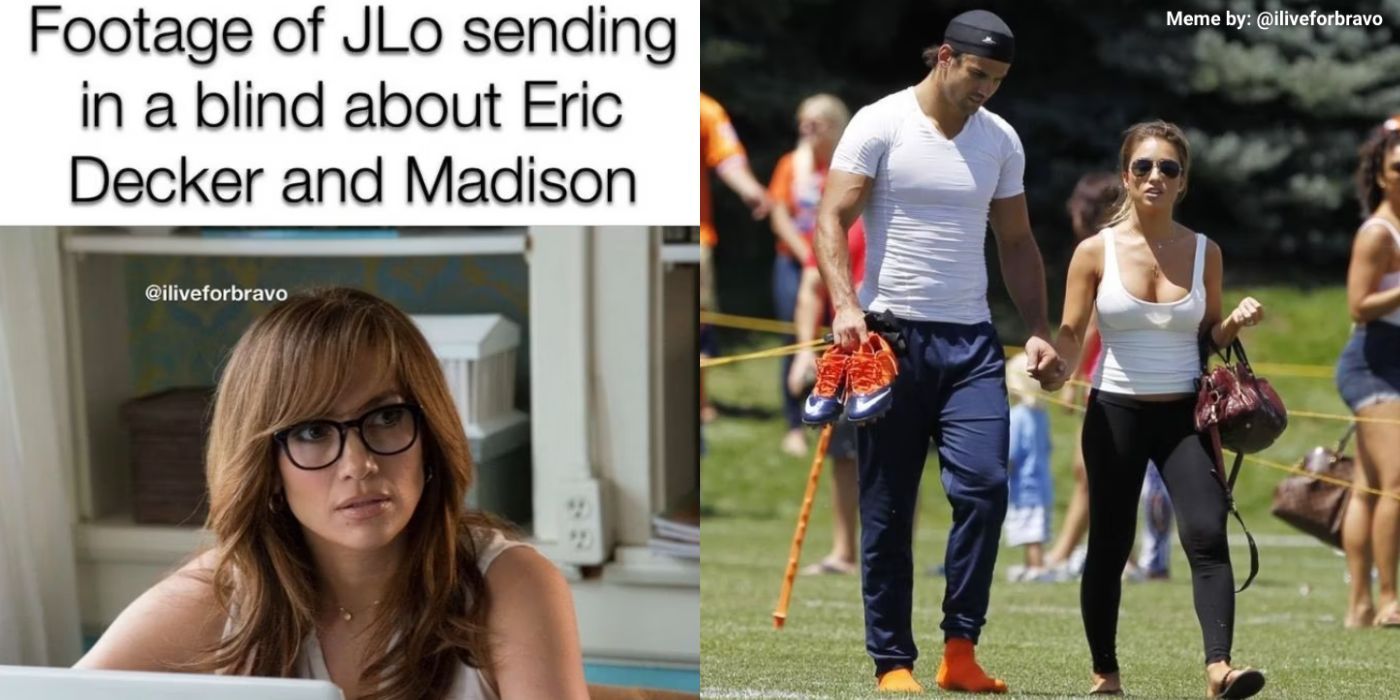 A split image of a JLO meme and a still of Eric and Jesse Decker