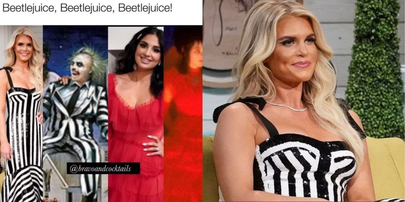 A split image of a Southern Charm meme comparing Madison and Leva to Beetlejuice