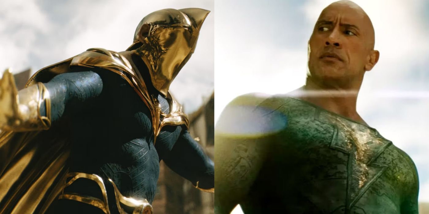 A split screen of Doctor Fate and Black Adam