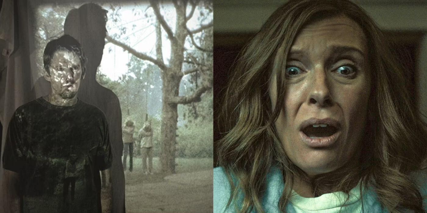 A split screen of Sinister and Hereditary
