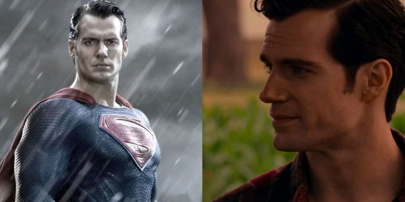 A split screen of Superman and Clark Kent (1)