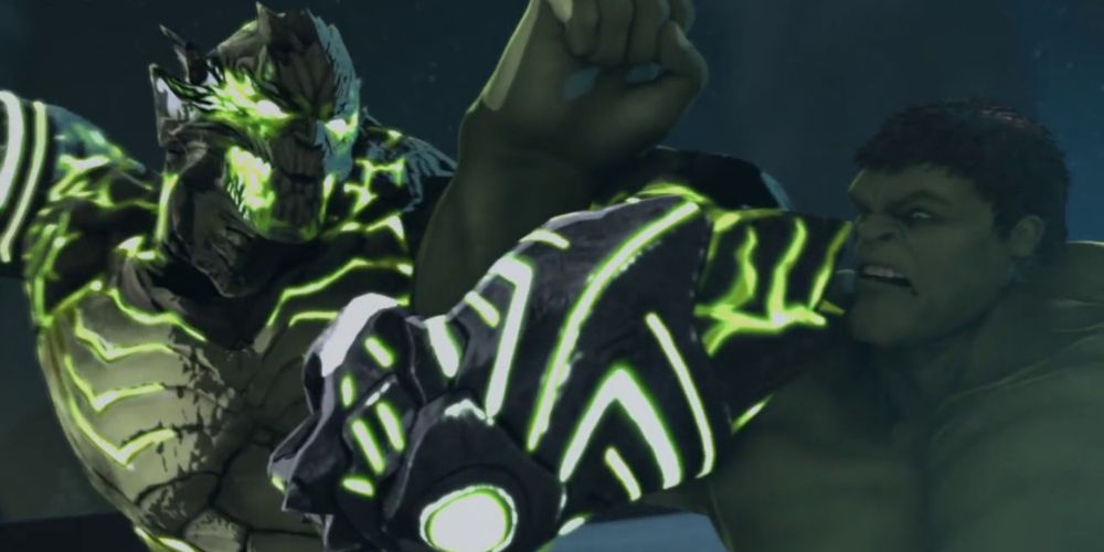 Abominação luta contra Hulk em Homem de Ferro e Hulk - Heroes United