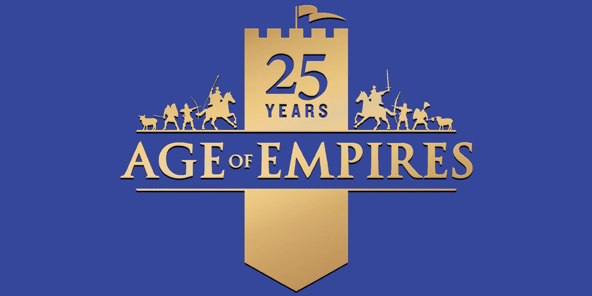 Text that says 25 Years Age of Empires with a blue backdrop.