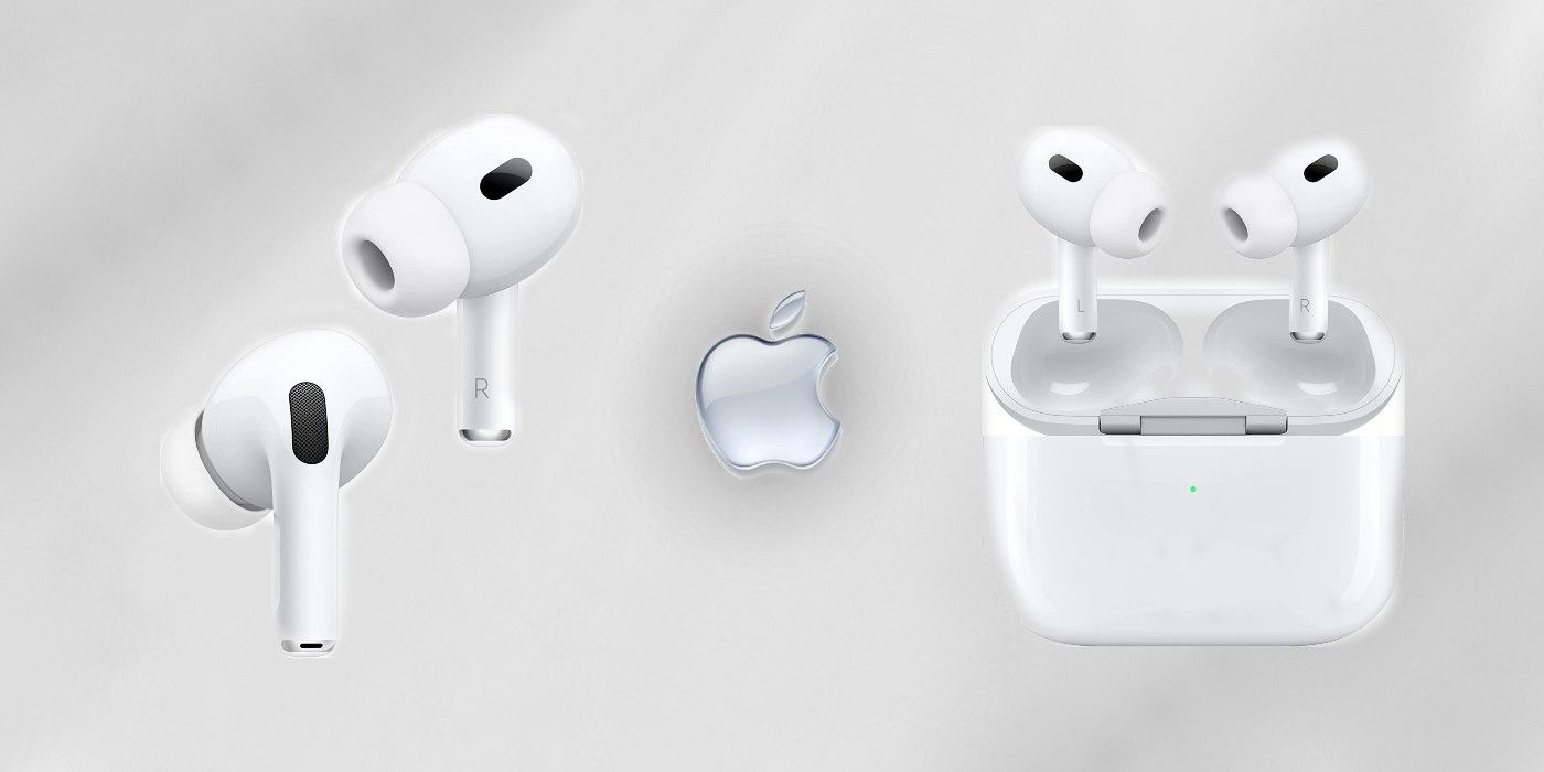 Apple AirPods Pro (2ª Geração) sozinhos (à esquerda) e com a caixa (à direita) contra um fundo cinza claro