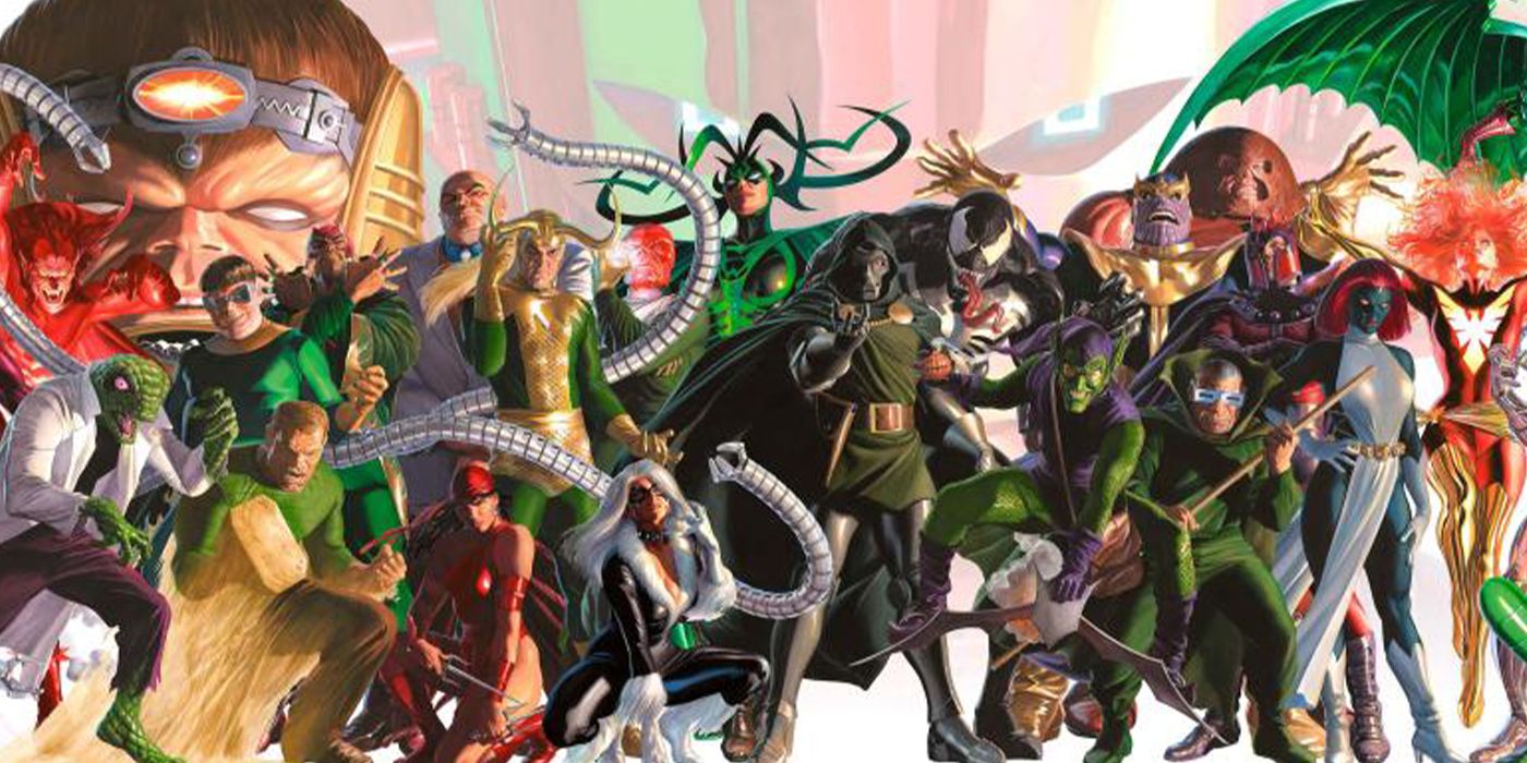 Alex Ross photoreal art featuring a gathering of Marvel's most infamous supervillains.