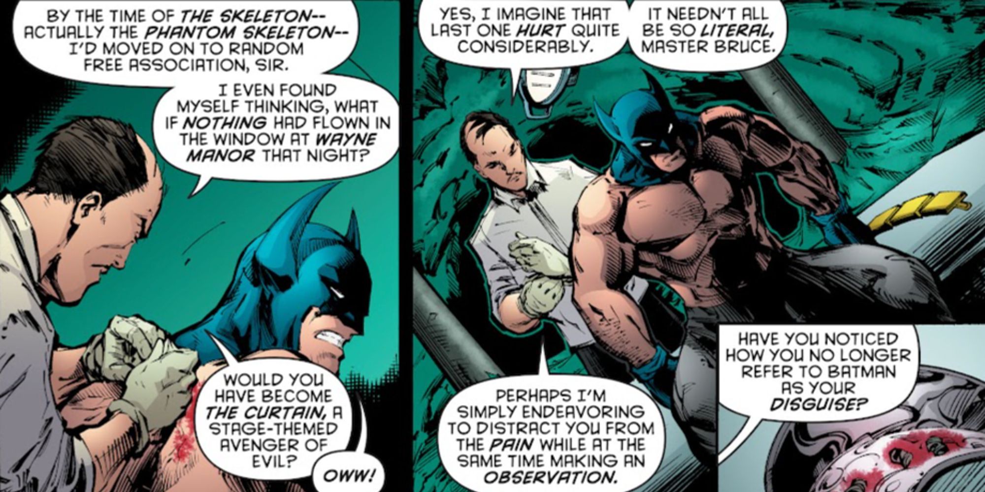 Alfred tratando as feridas de Batman em Batman #682