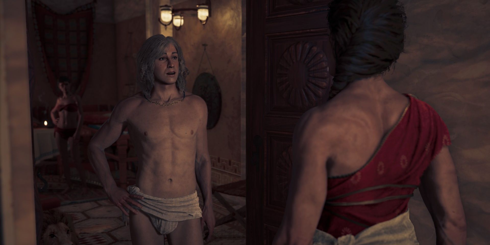 Alkibiades nói chuyện với Kassandra trong Assassin's Creed Odyssey