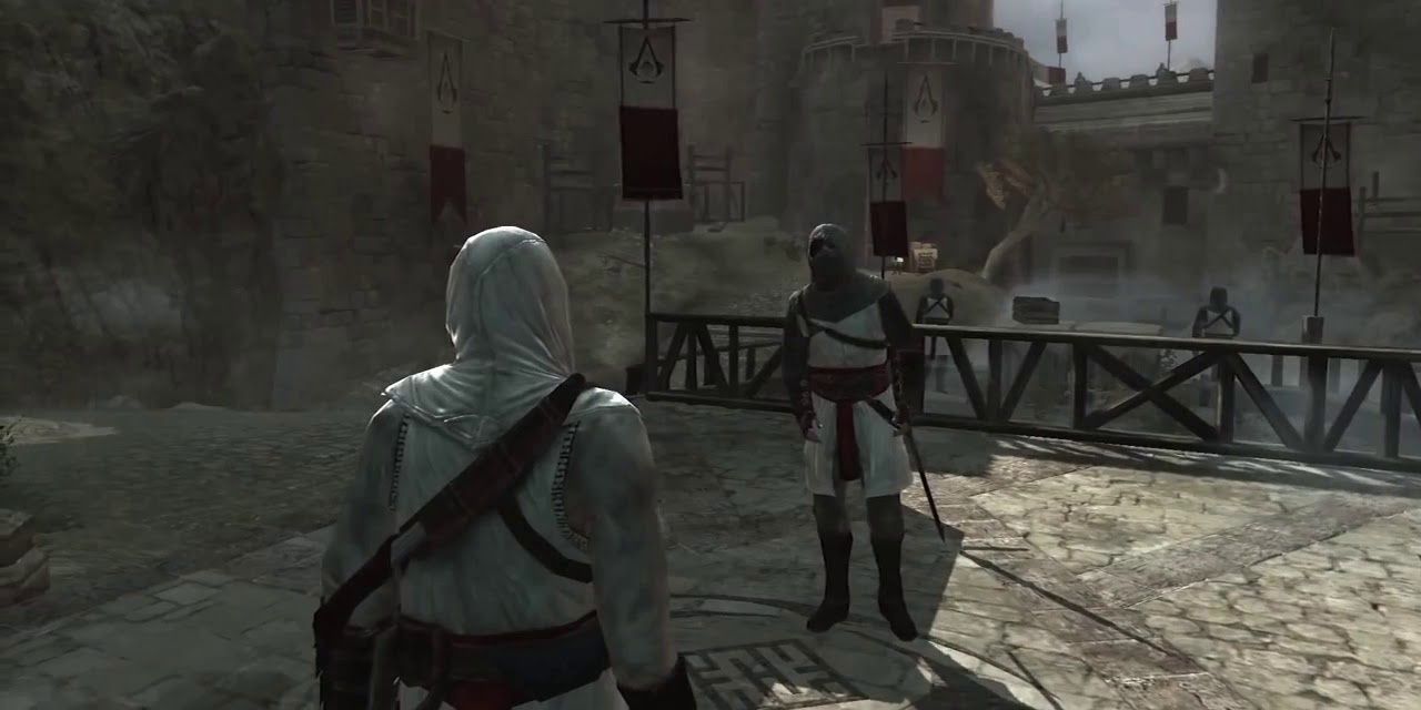 Altair nhìn Người huấn luyện sát thủ trong Assassin's Creed