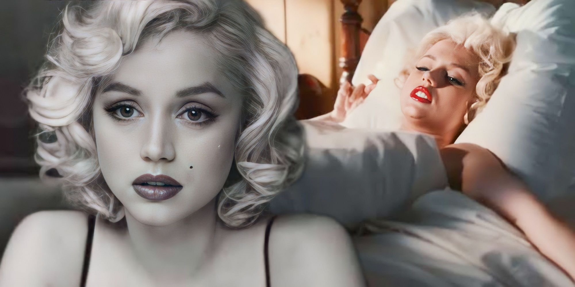 Ana de Armas como Marilyn Monroe na cama em Blonde