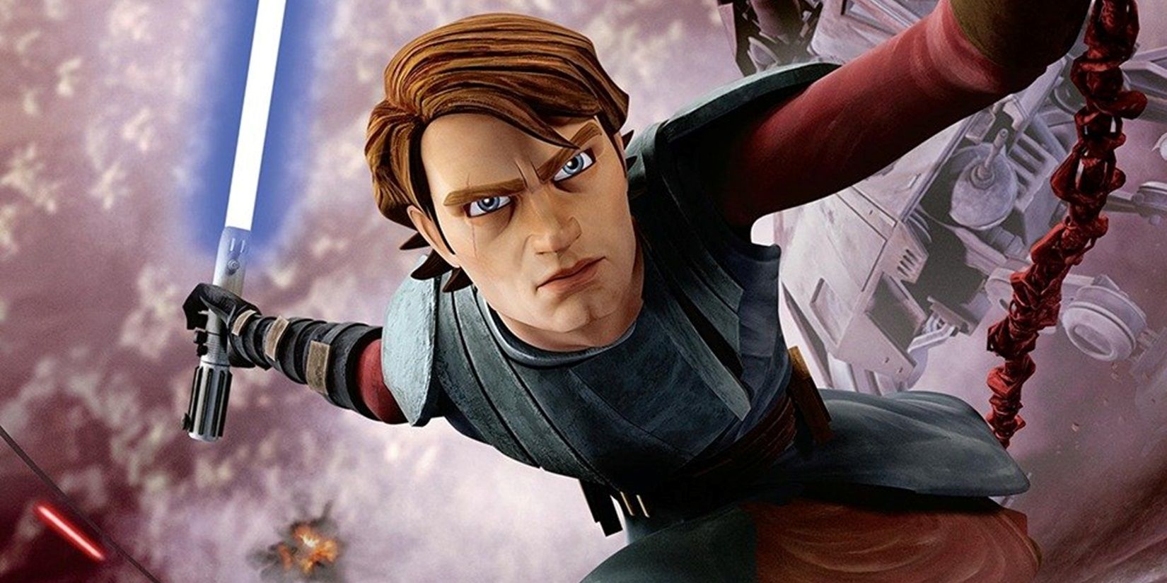 Anakin com seu sabre de luz no filme Clone Wars