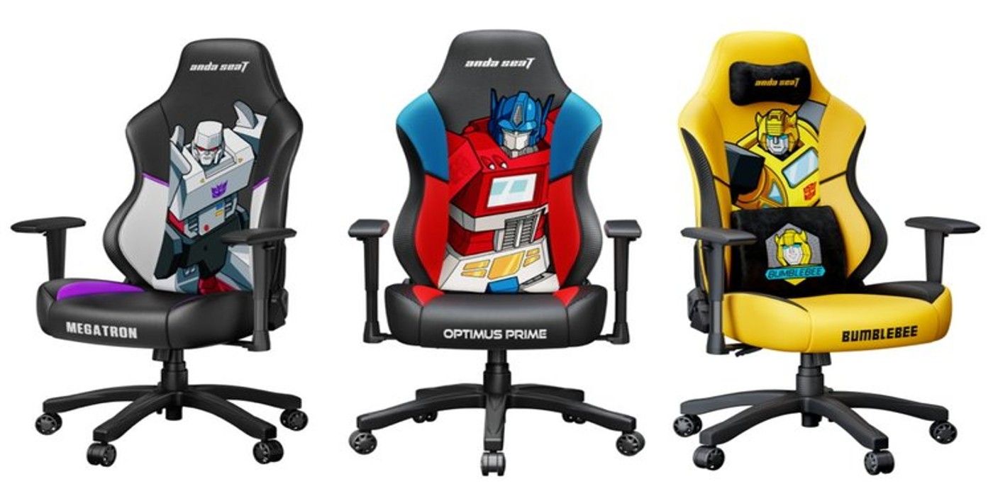 AndaSeat Megatron, Optimus Prime, and Bumblebee chairs.