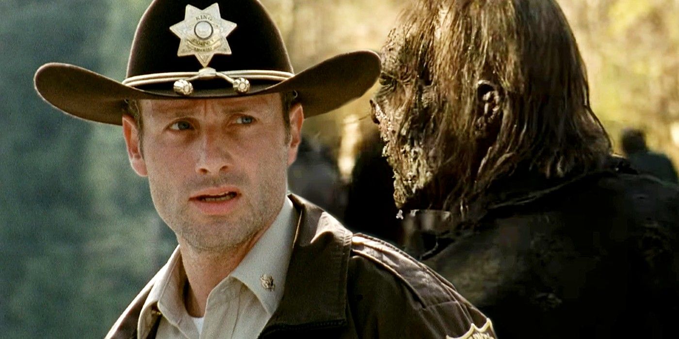 Andrew Lincoln as Rick and variant zombie in Walking Dead