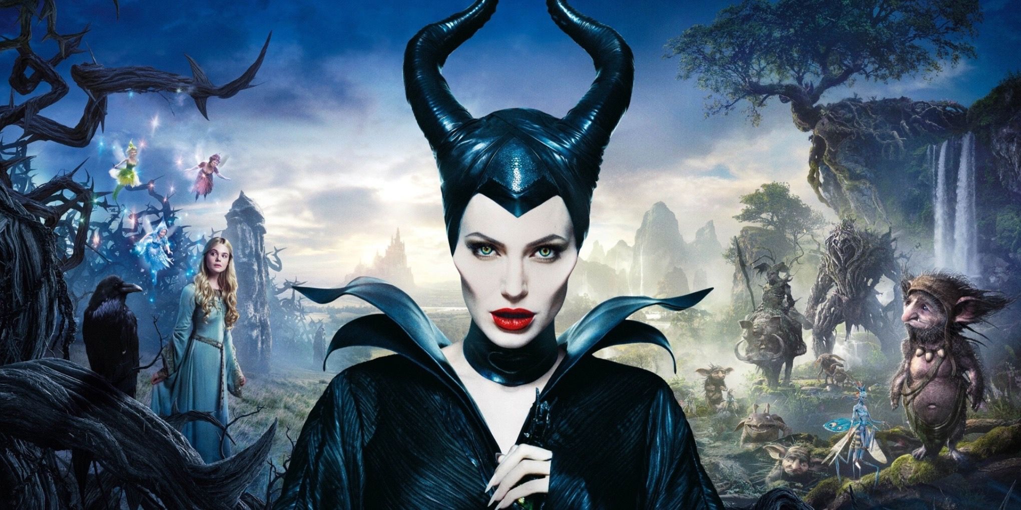 Angelina Jolie as Maleficent posing on the poster for Maleficent 2014