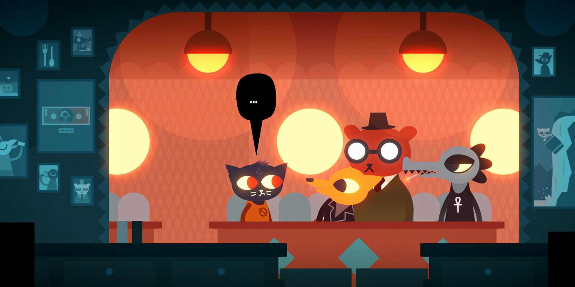Anthropomorphic animals sitting in a bar in Night in the Woods 