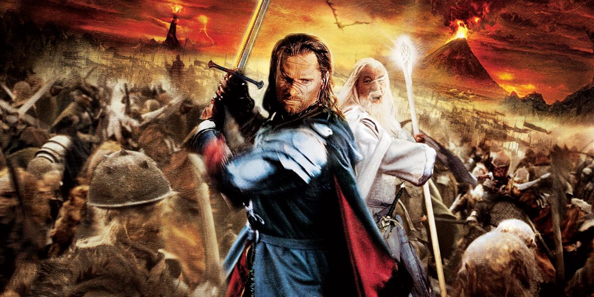 Aragorn dan Gandalf si Putih dalam karya seni utama untuk video game The Lord Of The Rings The Return Of The King
