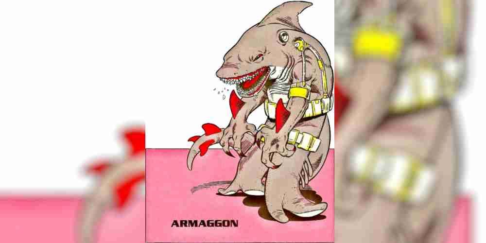 O tubarão como o monstro Armaggon dos quadrinhos TMNT.