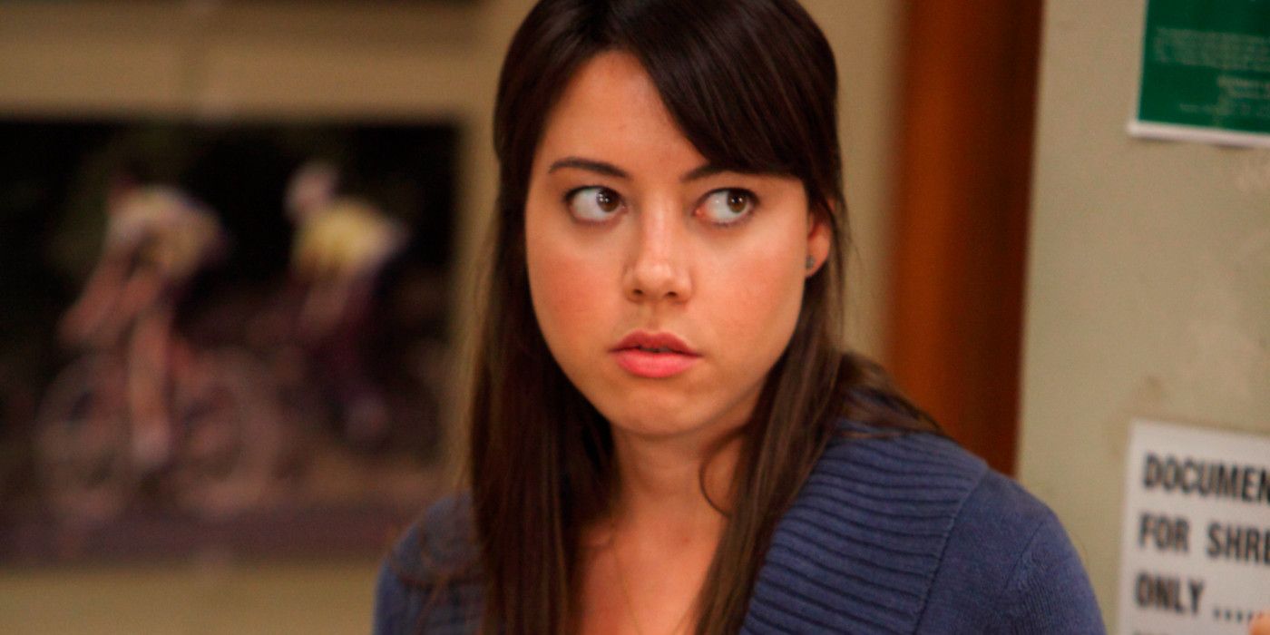 Aubrey Plaza As April Ludgate on Parks and Rec gazing upward