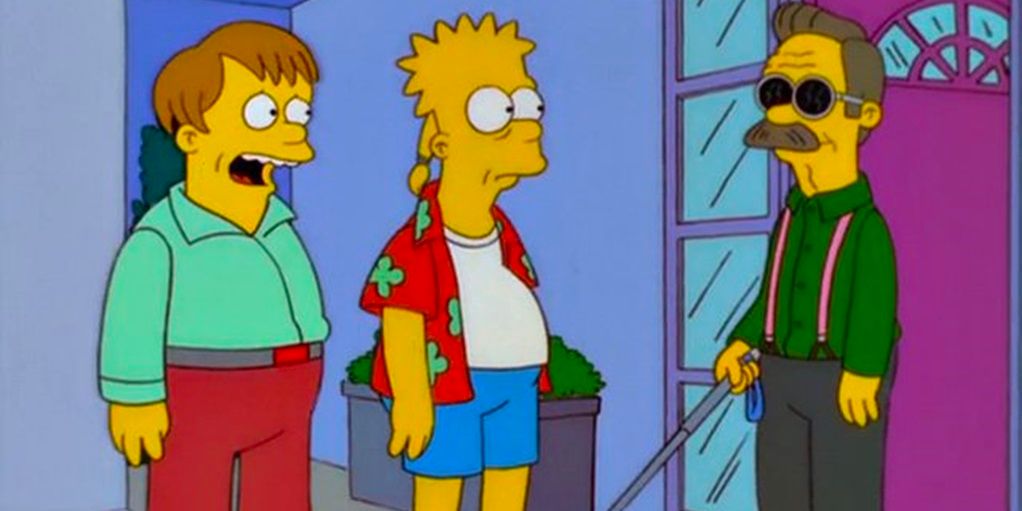 Bart e Ralph visitam Flandres no futuro em Os Simpsons