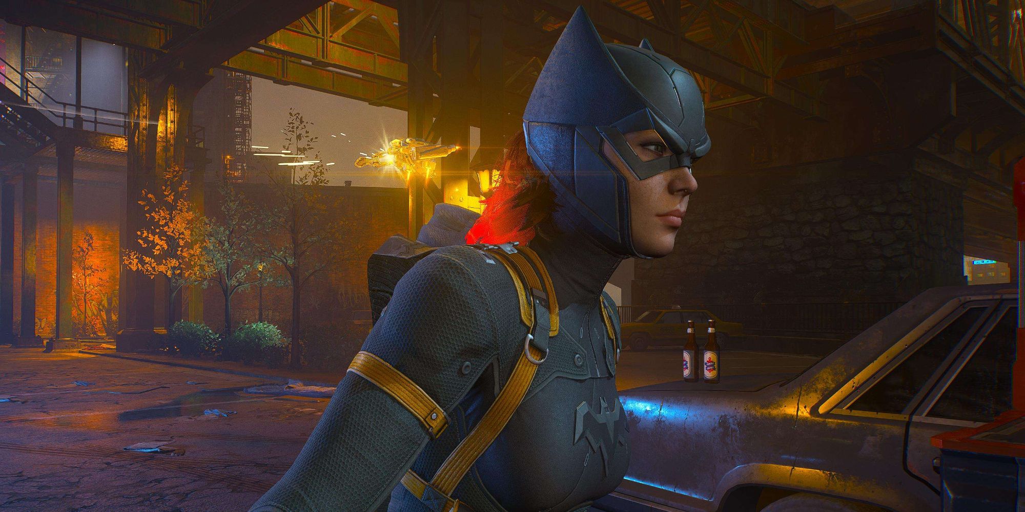 Batgirl com seu companheiro drone em Gotham Knights (2022)