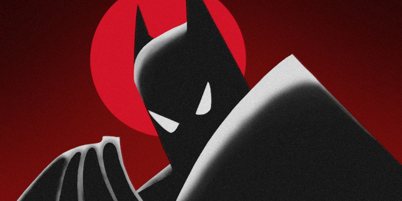 Arte promocional de Batman: The Animated Series com a silhueta do Cavaleiro das Trevas.