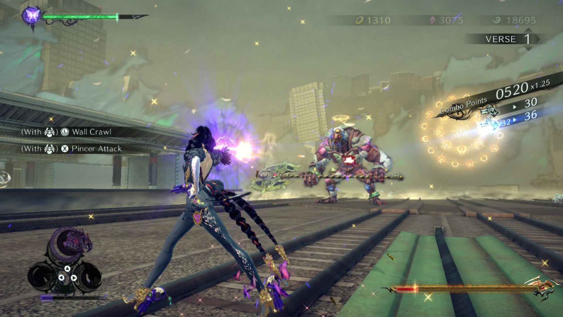 Bayonetta shooting an angel in Bayonetta 3