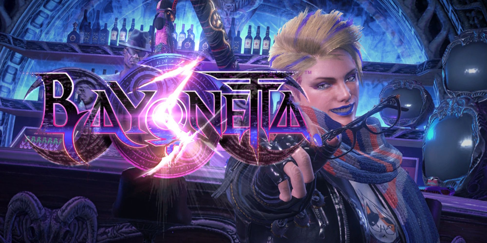 Viola next to the Bayonetta logo