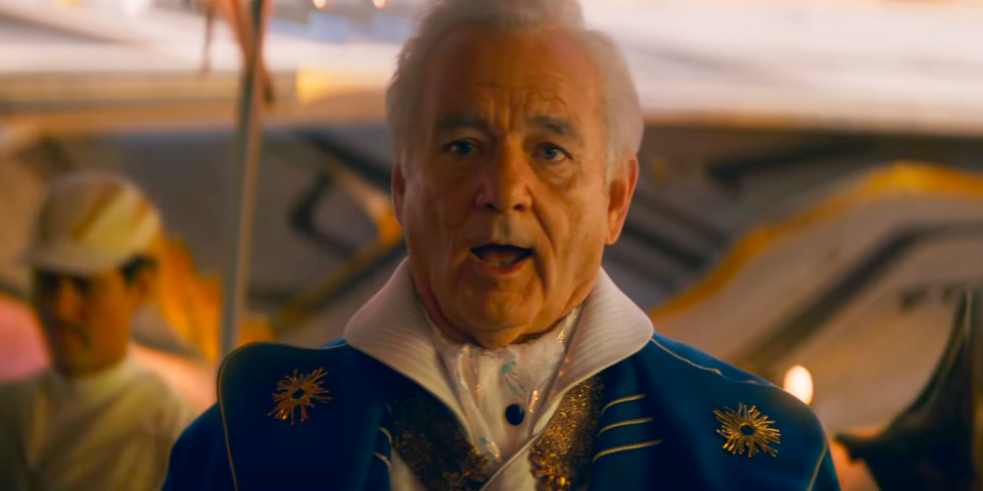 Bill Murray with white hair in blue robe in Ant-Man & Wasp Quantumania