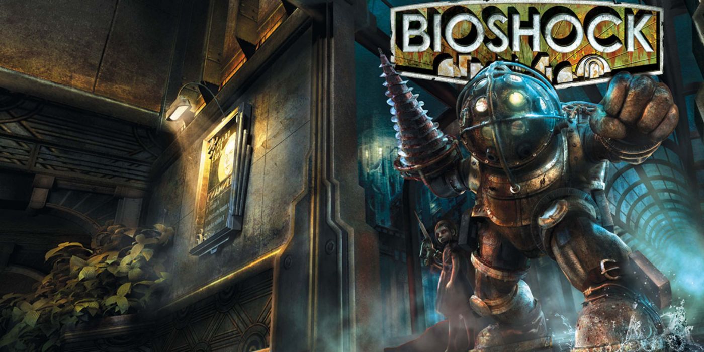 Arte promocional do BioShock com o monstruoso Big Daddy.