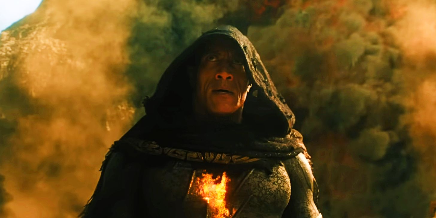 Black Adam in front of a plume of smoke