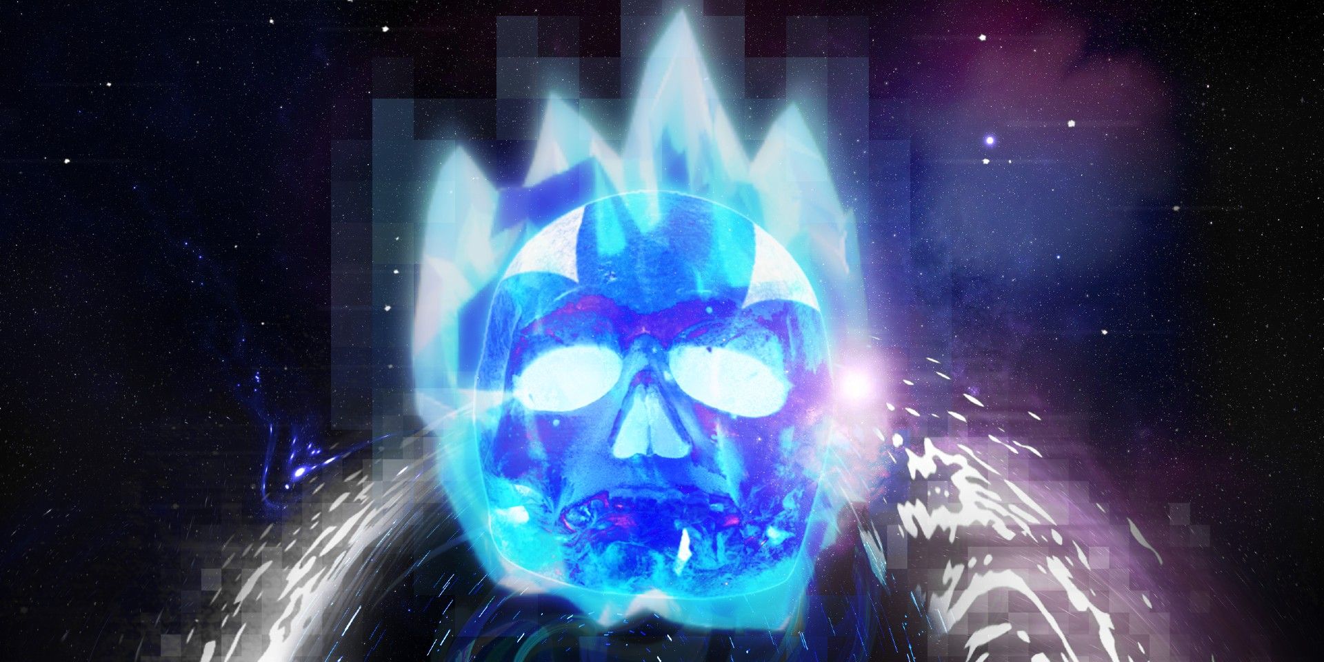 Blaseball PR image showing a flaming blue skull in space.