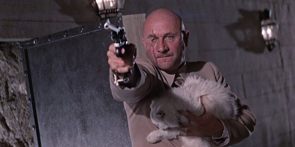 Blofeld with his cat and a gun in You Only Live Twice