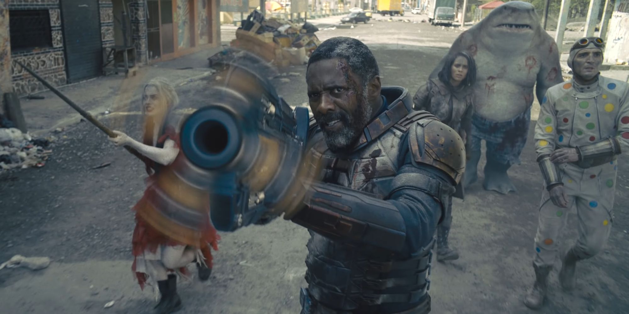 Bloodsport leading Task Force X into battle against Starro in James Gunn&rsquo;s The Suicide Squad (2021)