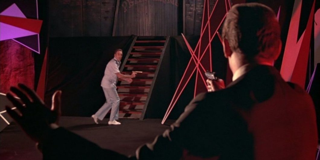 Bond and Scaramanga in the funhouse in The Man with the Golden Gun