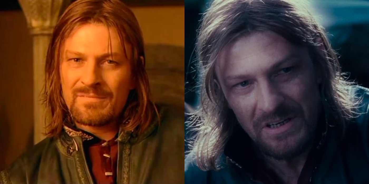 A split image showing Boromir from the Lord of the Rings trilogy