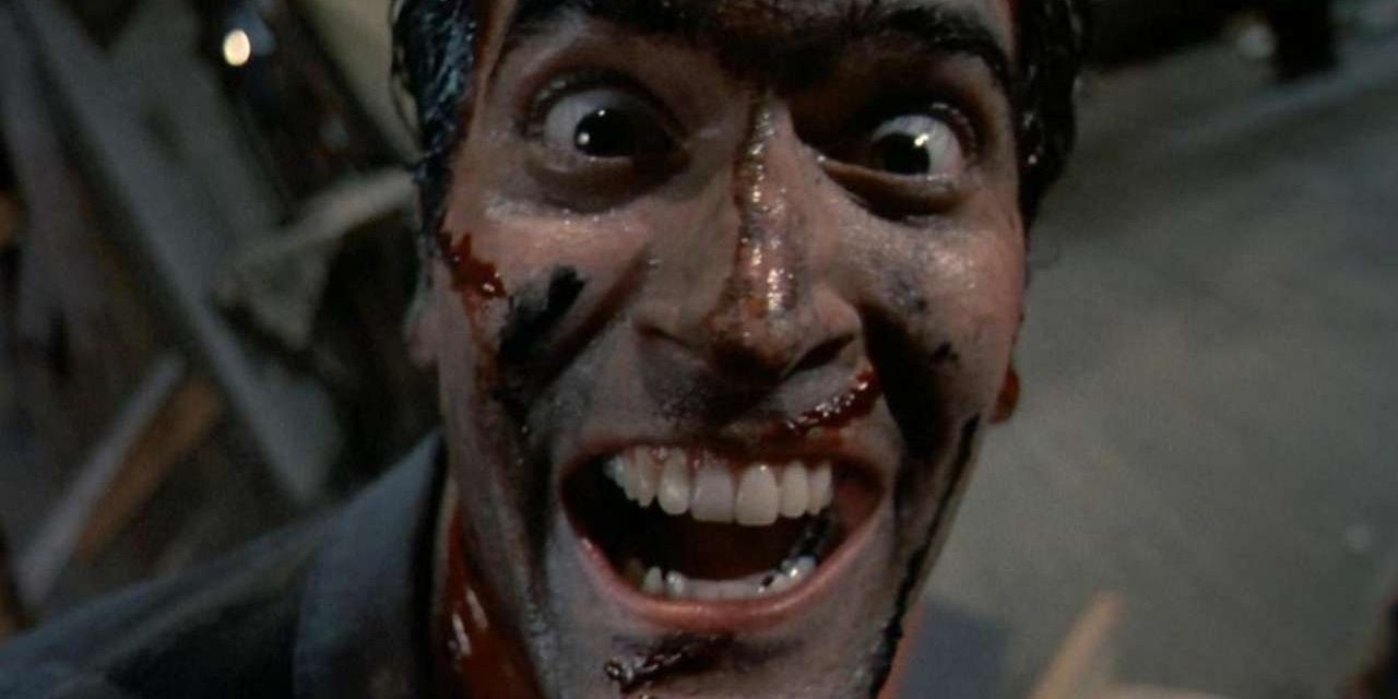 Bruce Campbell looks at the camera in Evil Dead 2