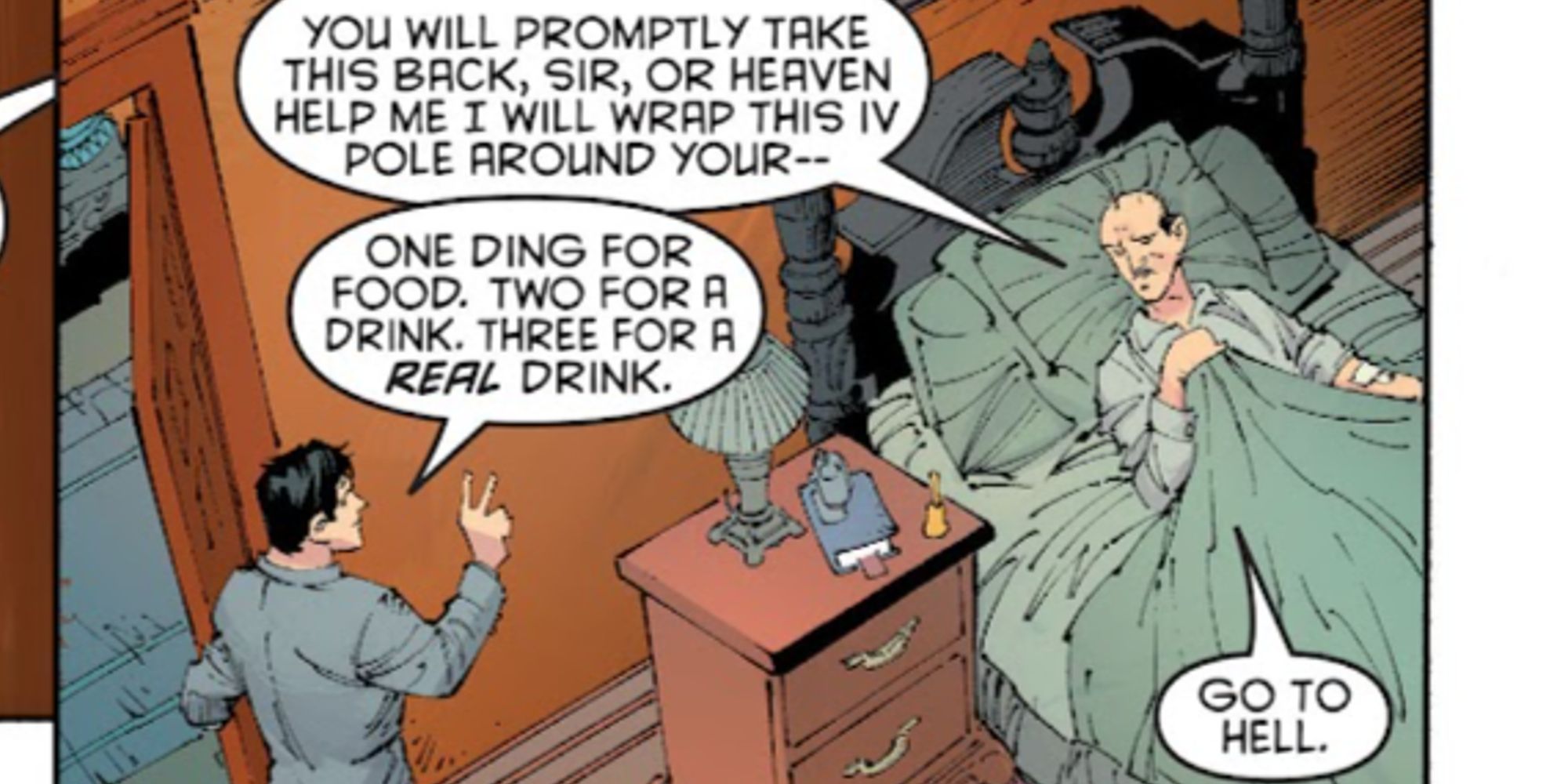 Bruce Wayne cuidando de Alfred em Batman #17 (2011)