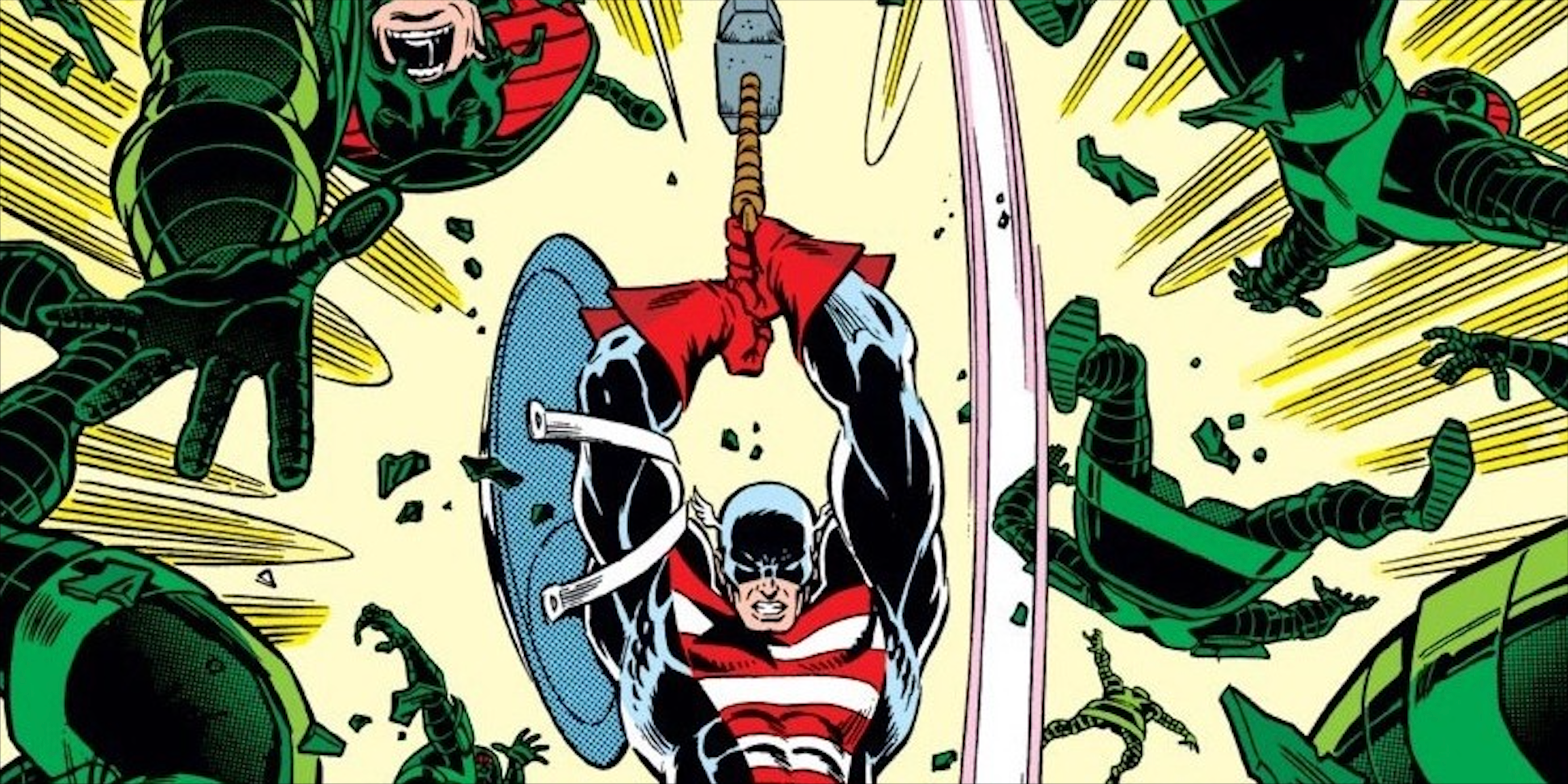 Captain America lifting Thor's hammer