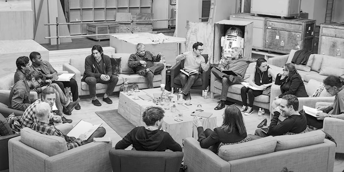 Cast of Star Wars: The Force Awakens during a table read