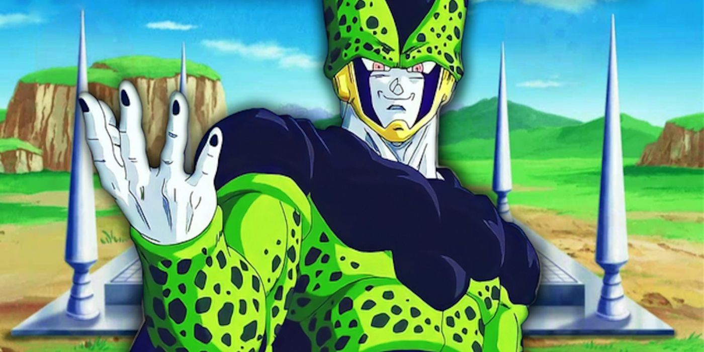 Cell standing in front of the Cell Games Arena in Dragon Ball Z.
