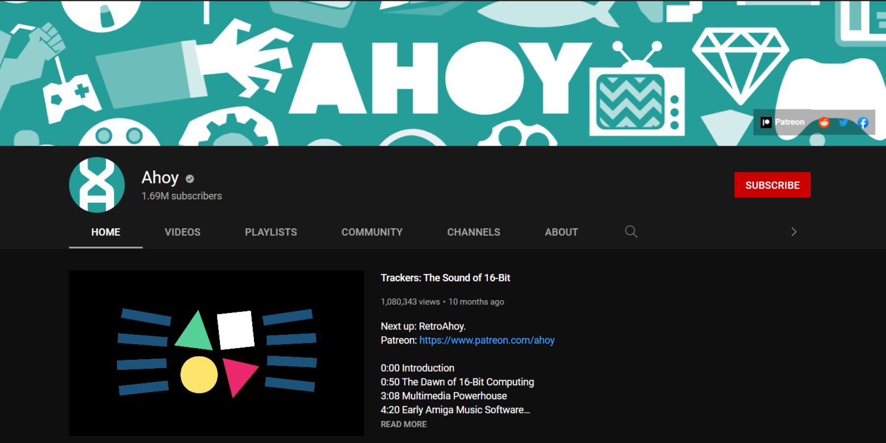 Channel page for Ahoy on YouTube
