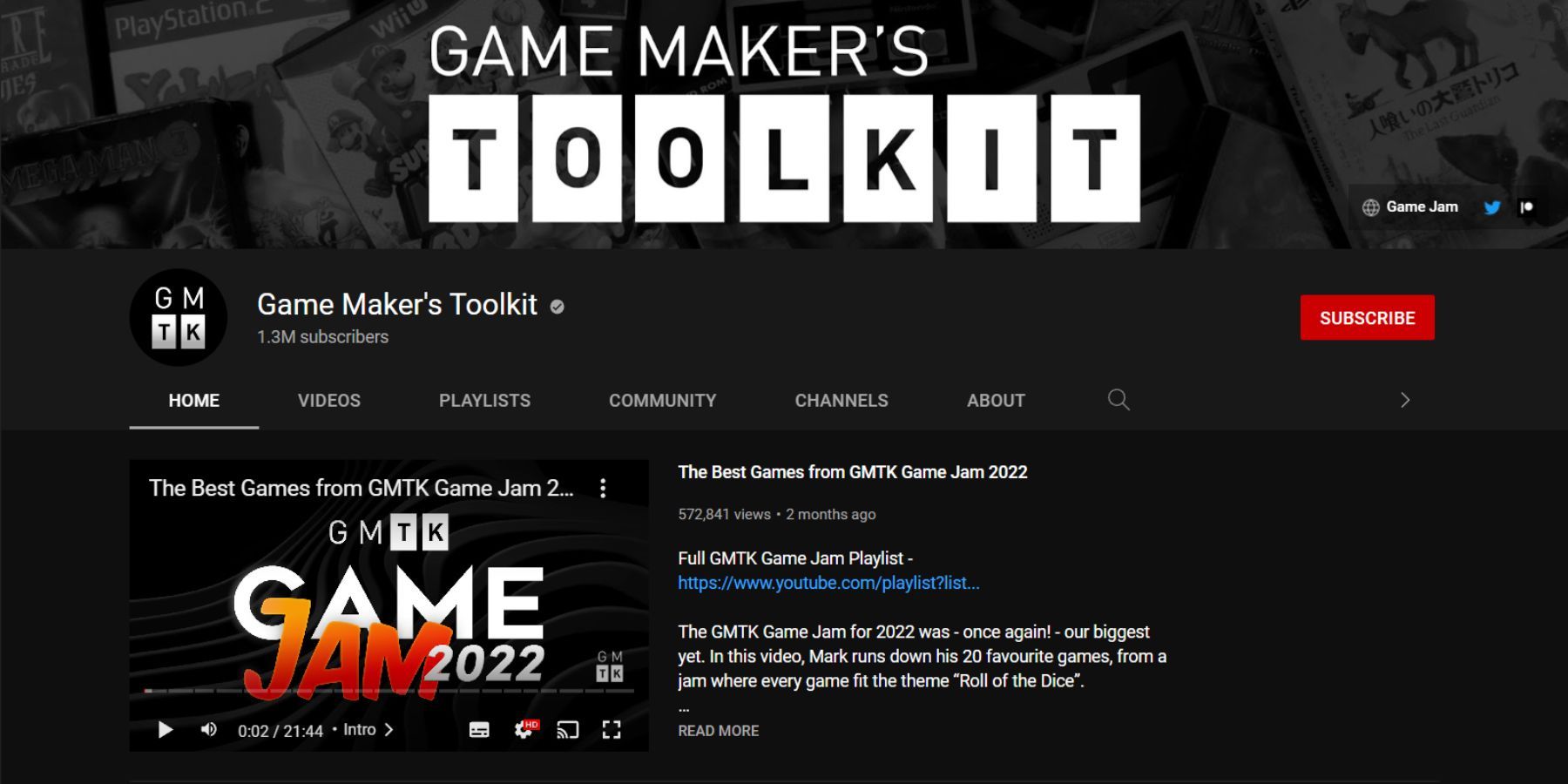 Channel page for Game Makers Toolkit on Youtube
